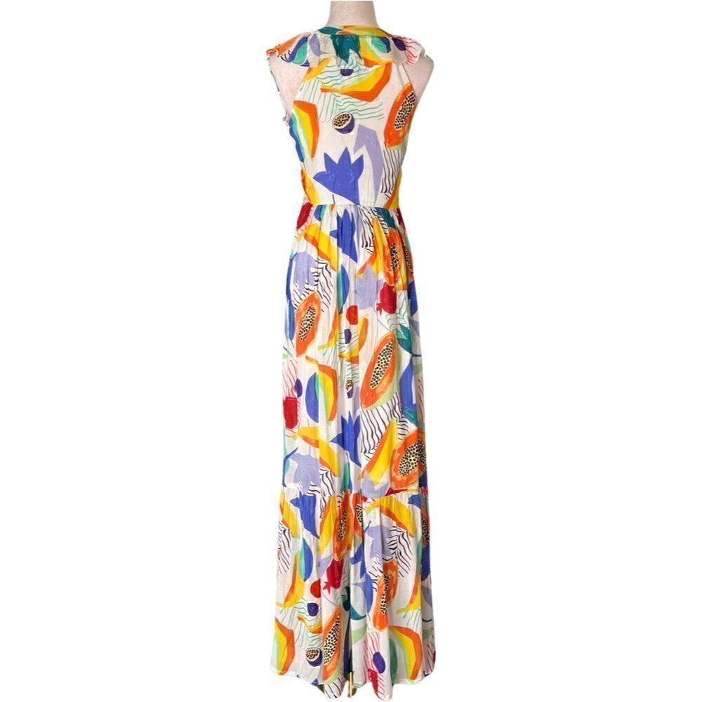 OLIPHANT Ruffle V-Neck Maxi in Papaya Yellow, Silk Blend. Vibrant! Size XS. NWT! - Picture 6 of 16